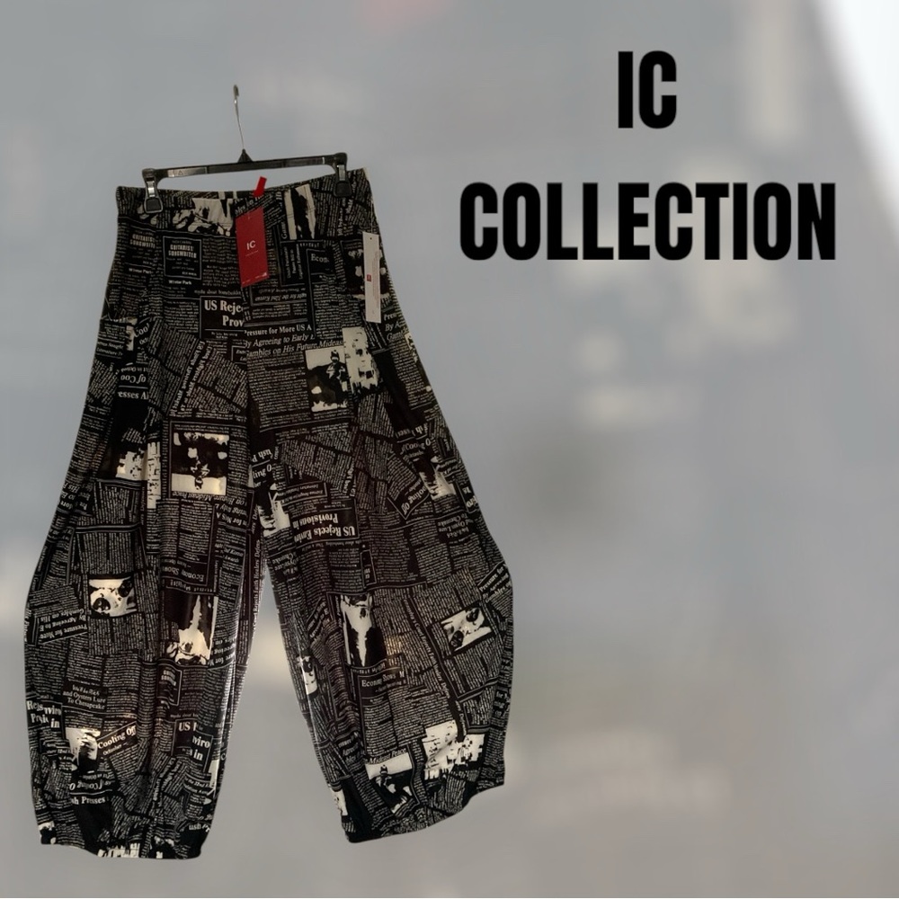 NEW IC COLLECTION Black and White NewsPaper Print Palazzo Pants🖤🖤 Sz Med. $ALE